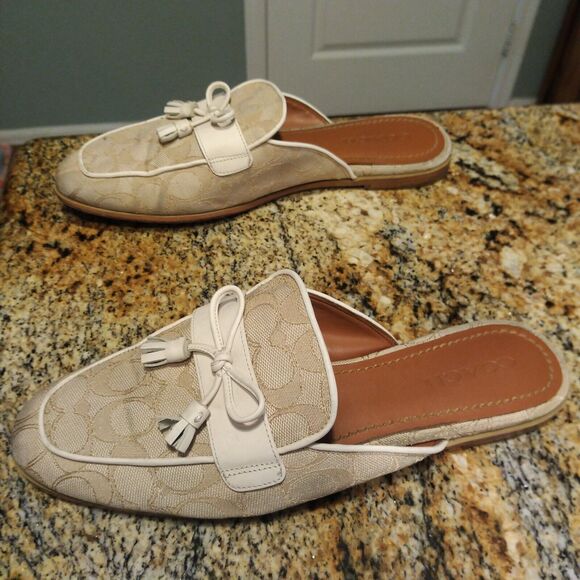 Coach Stassi Signature Jacquard Flats Slides FG2709 Light Khaki Womens Size 10 B - Picture 4 of 11
